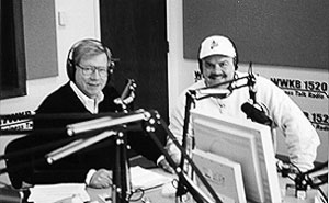 Assemblyman Schimminger and host Tom McNulty pause for a break during a recent broadcast