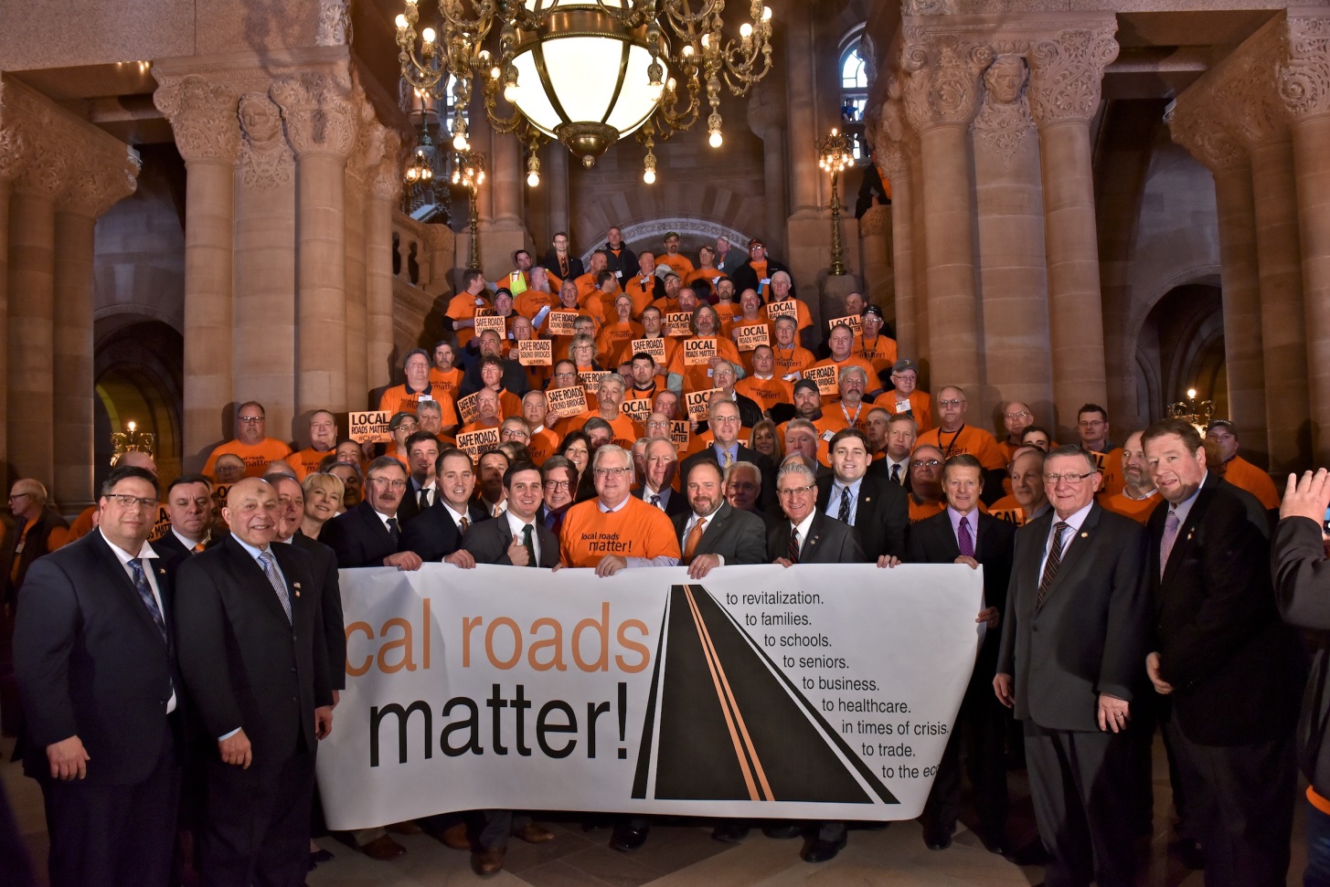 Assemblyman Doug Smith (5th Assembly District) attended a rally today calling for an increase in state aid for the Consolidated Local Street and Highway Improvement Program (CHIPS), which is used for