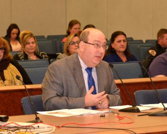 Paul Borowski of Hauppauge testifies at the public meeting hosted by Assemblyman Fitzpatrick on High School Diploma options.