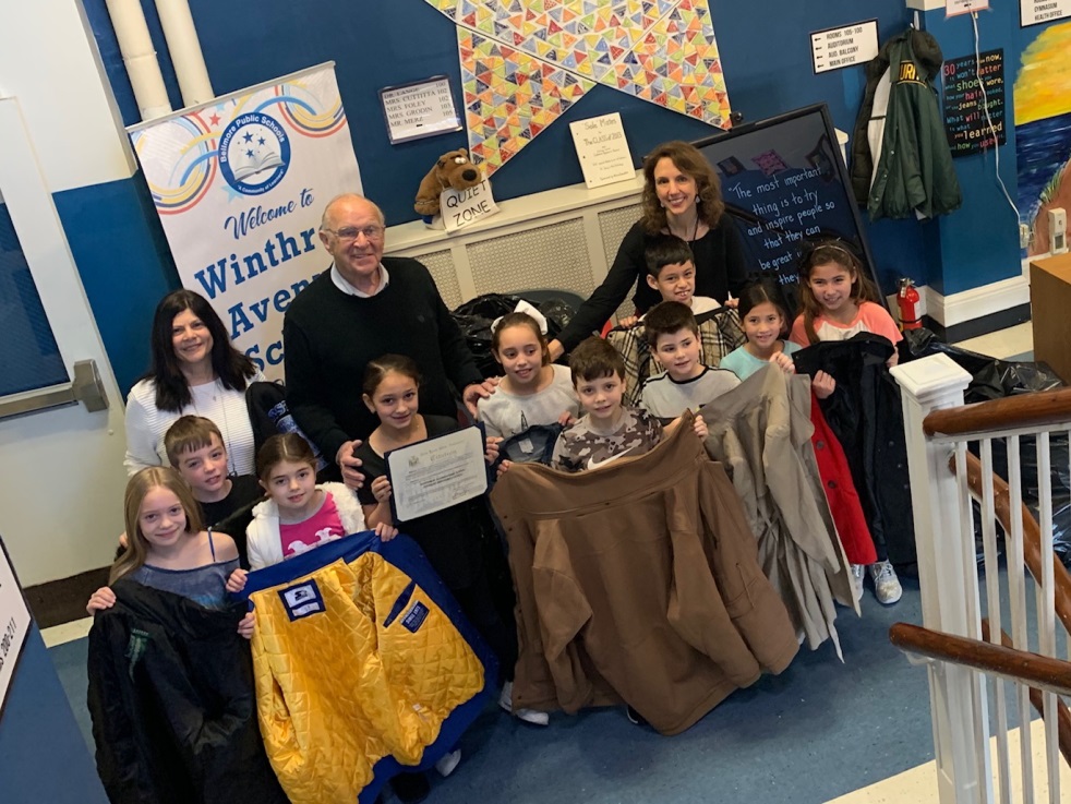 Assemblyman Dave McDonough [center back] is joined by Winthrop Elementary’s Student Advisory Council, Principal Sally Curto [back left] and Council Advisor Debra Ammendola [back right].