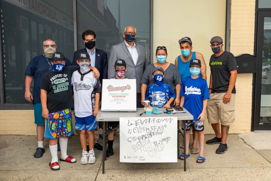 Assemblyman John Mikulin (R,C,I-Bethpage) joined (left to right, front row) Ethan Shapiro; Michael Sica; Jayden Keyes; Jack Sica; Matthew Marmo; (back row) Marc Shapiro; Mikulin; Town of Hempstead Cou