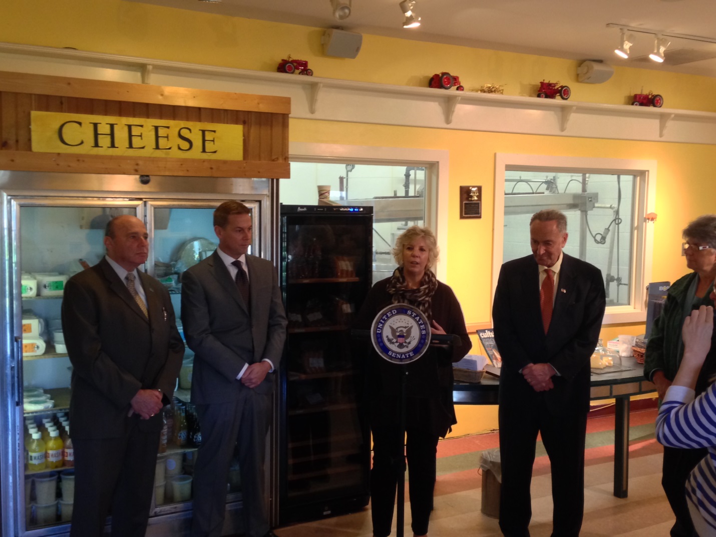 Assemblymember Didi Barrett speaks at a press conference at Sprout Creek Farm regarding Cornell University’s federal agricultural grant application that would assist small dairy farms who want to prod