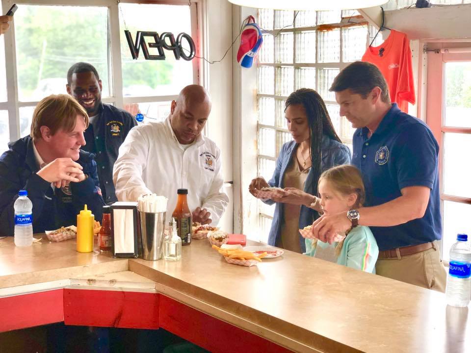 Assemblyman Billy Jones and Speaker Carl Heastie enjoy lunch at Clare and Carl’s in Plattsburgh.