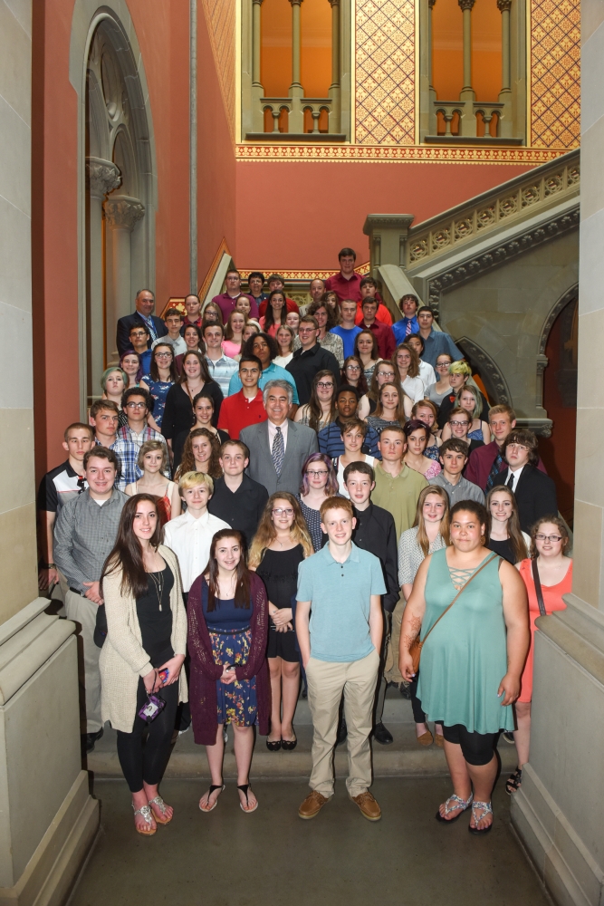 Assemblyman Stirpe welcomed the East Syracuse-Minoa High School Marching Band to Albany to celebrate winning first place in the small school 1 class at the 2015 NYS Field Band Conference Championships