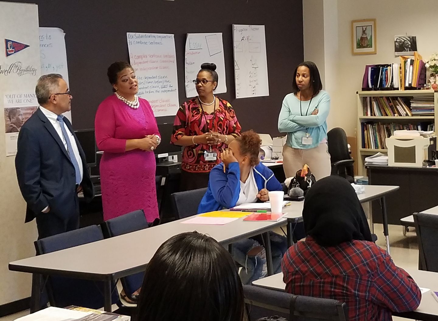 Assemblymember Hunter tours the  Literacy Zone at  the Dr. King School.