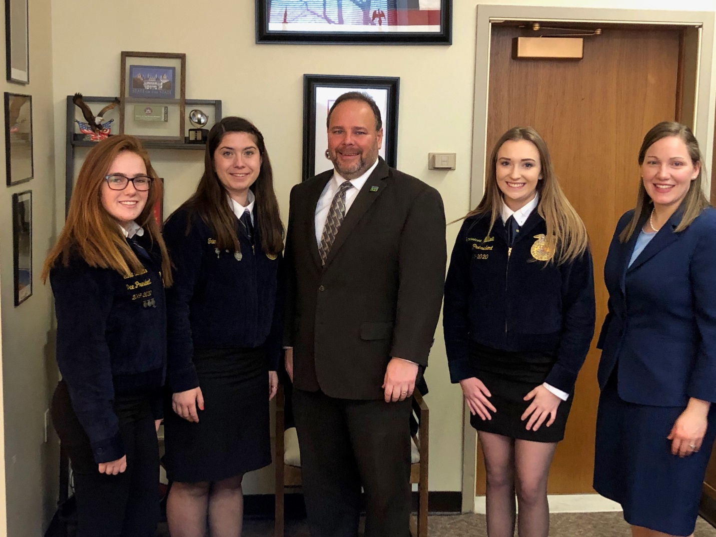 From left to right: Melina Everetts (Finger Lakes Region), Triana Burgos-Farnan (Penn Yan), Assemblyman Phil Palmesano (R,C,I-Corning), Genna Elliott (Penn Yan) and Kaylie Siddall from The New York Fu