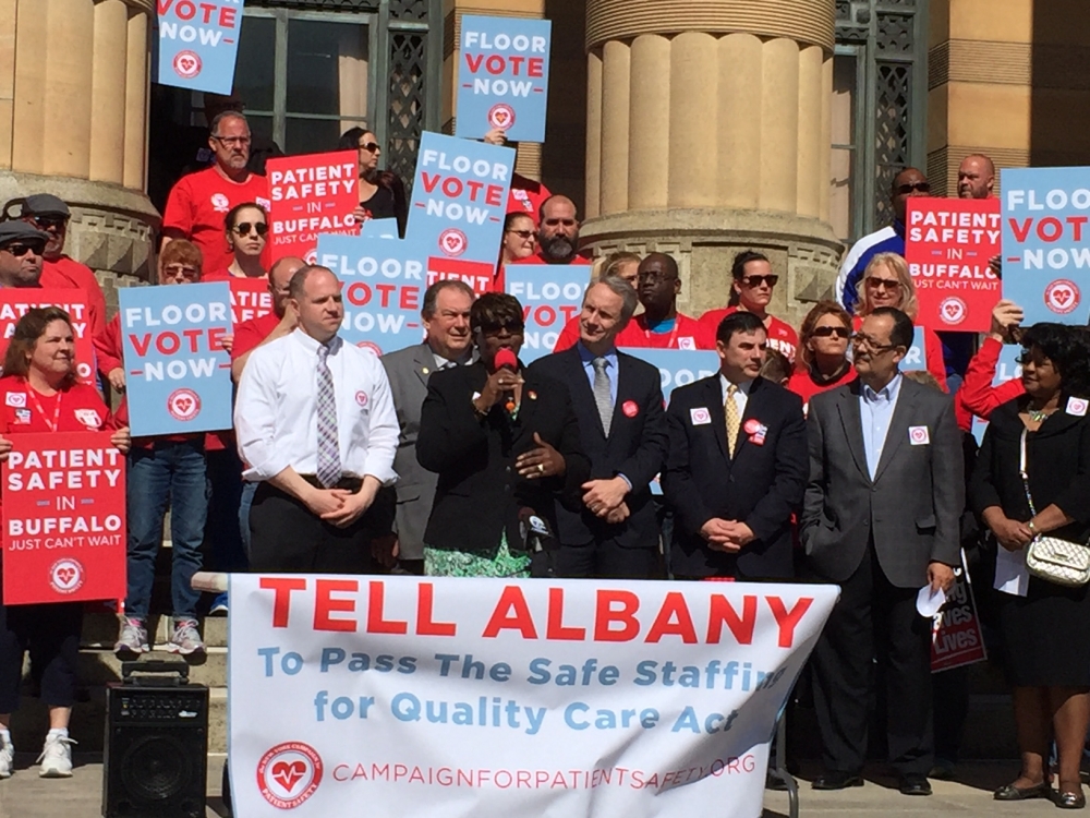 May 06, 2016 – Assemblywoman Peoples-Stokes stands with advocates in support of the Safe Staffing For Quality Care Act. 