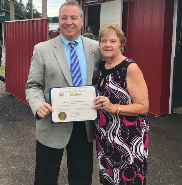 Pictured: Assemblyman David DiPietro (R,C,I-East Aurora) and Karen Almeter on Tuesday, August 14.