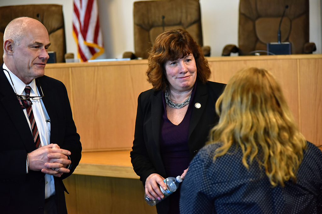 Assemblywoman Buttenschon speaking with constituents at the Rome Town Hall