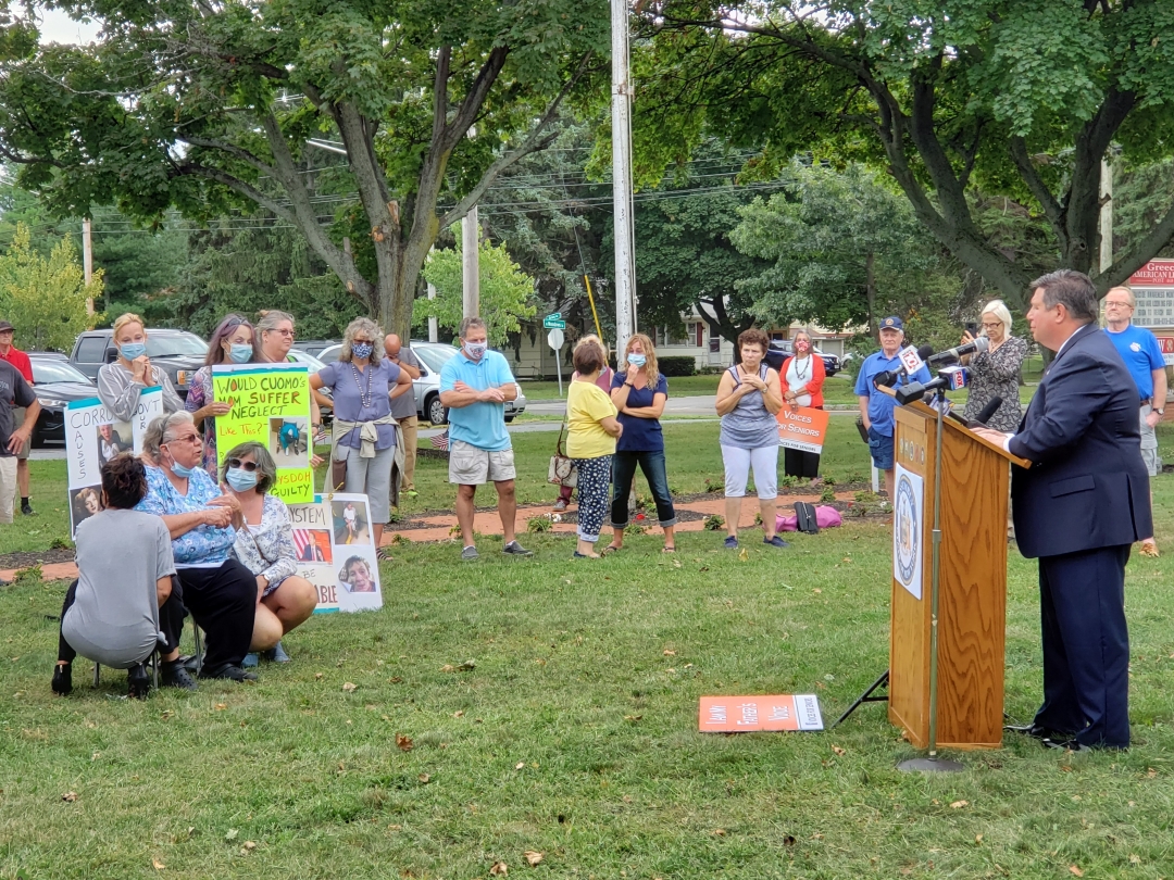 Assemblyman Brian Manktelow (R,C,I,Ref-Lyons) held a press conference on Wednesday, Sept. 2 regarding the restrictions on nursing homes and other assisted living facilities due to COVID-19.