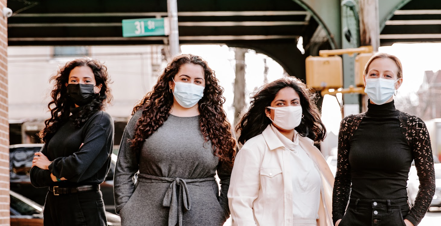 [Left to Right] Davina Bhandari (she/her) - Administrative Assistant & Office Manager, Ayat Husseini (she/her) - Community Liaison, Kaarthika Thakker (she/her) - Communications Coordinator, Elle Bisgaard-Church (she/her) - Chief of Staff They will each be